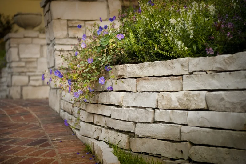 Natural stone retaining wall and garden steps